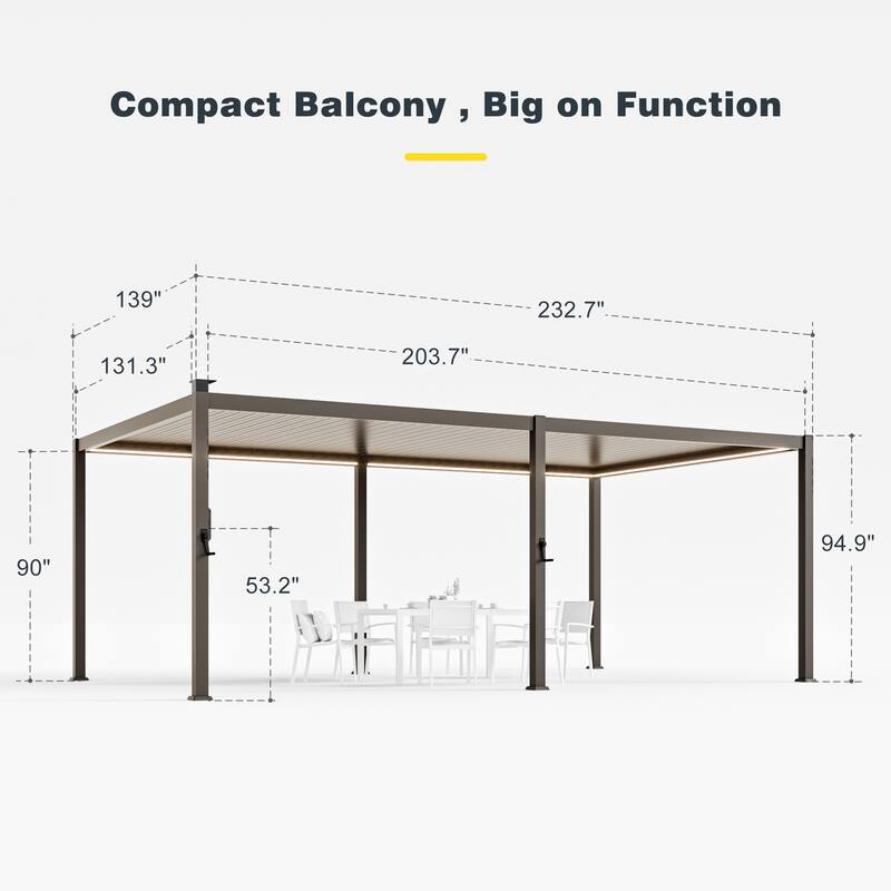 Outdoor Metal Louvered Pergola with LED Strip Lights