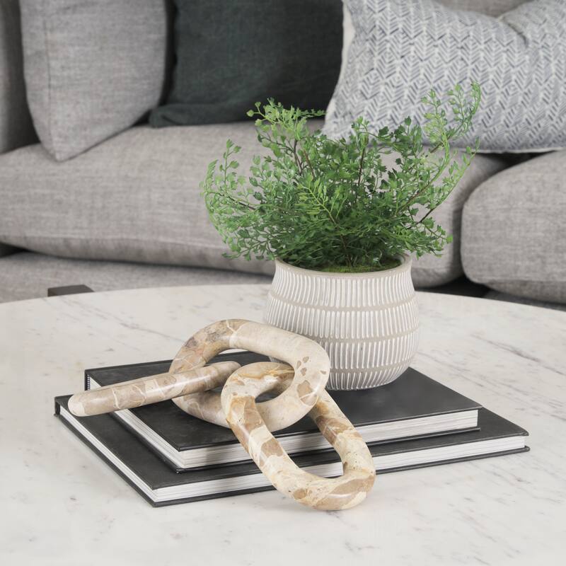 Reinir Beige Marble Chain Link Decorative Object - 13.3L x 4.3W x 1.1H