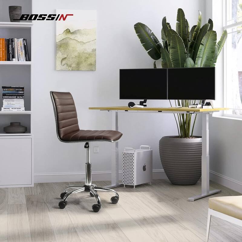 BOSSIN Adjustable Home Office Chair, Mid-Back Armless Ribbed Swivel Task Chair,Vanity Chair for Small Space, Livingroom Make-up