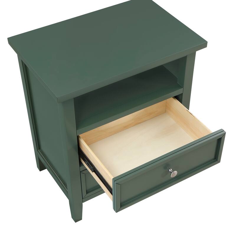 2- Drawer Nightstand with Nickel Knobs and Open Shelf Solid Wood Construction