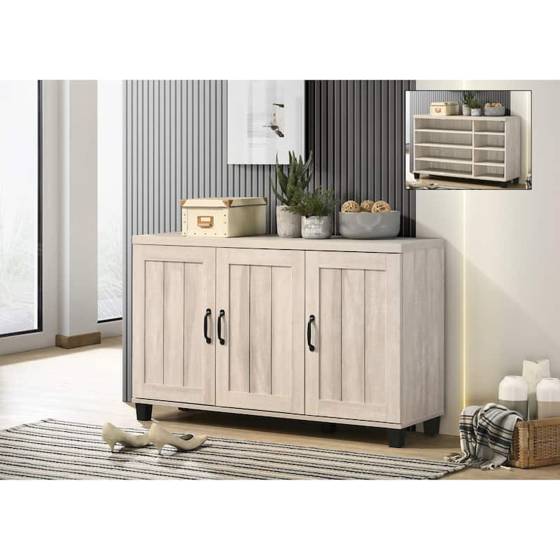 Corby Dusty Gray Oak Finish Three-door Shoe Cabinet - 45"W x 70.35"H x 12.5"D