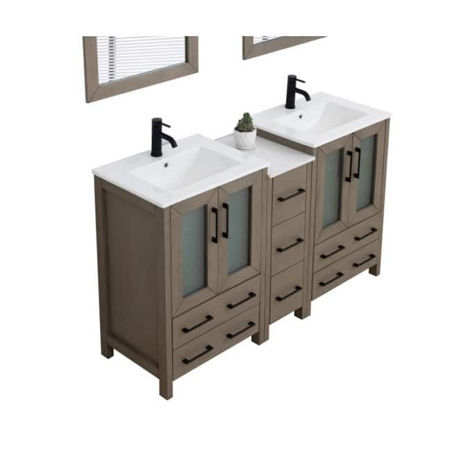 Vanity Art 60 in. Double Sink Bathroom Vanity with Top and Mirrors - 60 X 18.1 X 35.8