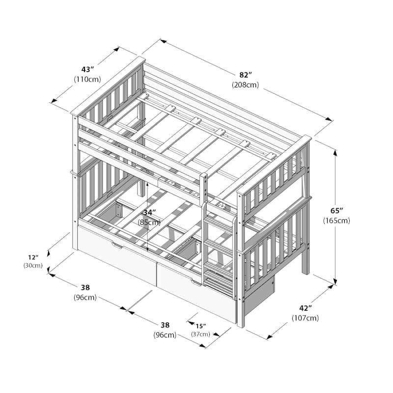 Max and Lily Twin Bunk Bed with Storage Drawers