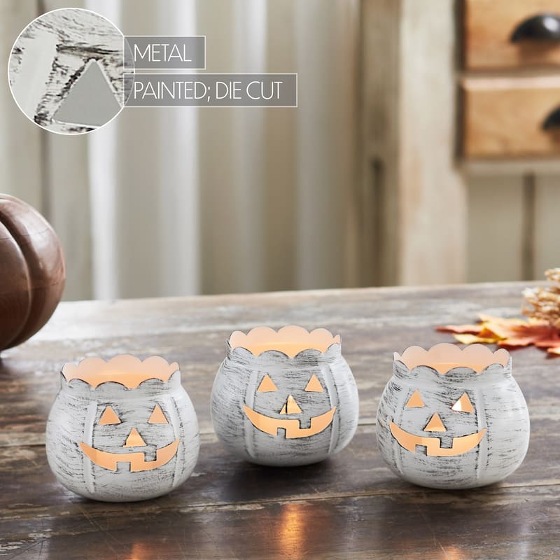 Jack-O-Lantern Candle Holder Antique White Set of 3 - 3x3.5x3.5 - N/A