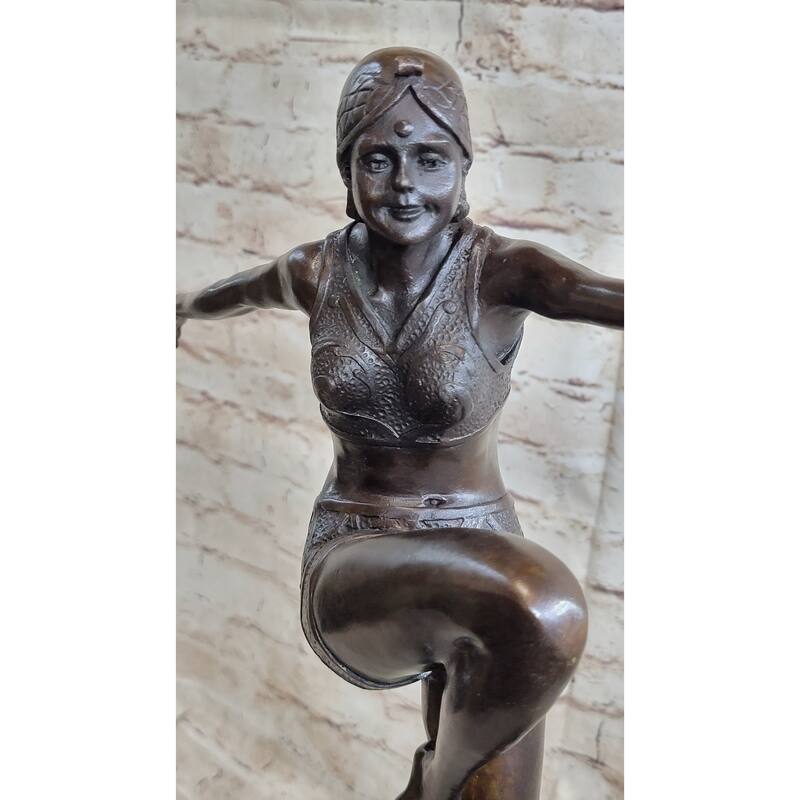 Art Deco Flapper Dancer Girl Bronze Statue Sculpture Decor By Demetre Chiparus On Marble Base