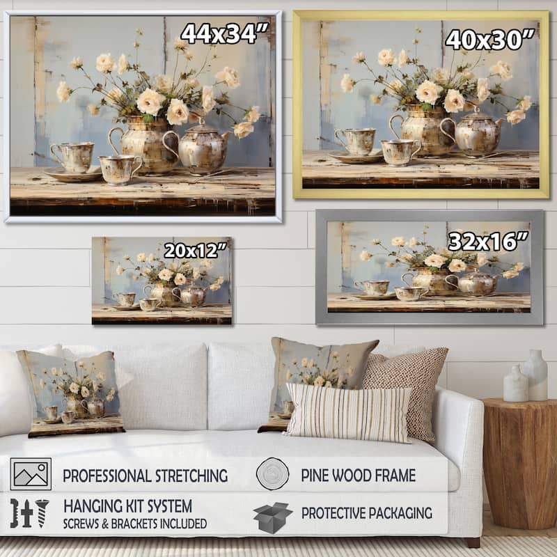 Designart "Food Coffee Tea II" Floral Framed Wall Art Living Room
