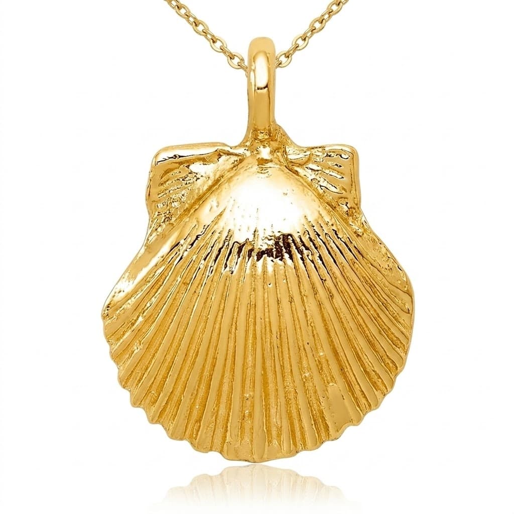 Curata 14k Yellow Gold 18" 19x13mm Solid Large Textured Seashell Necklace