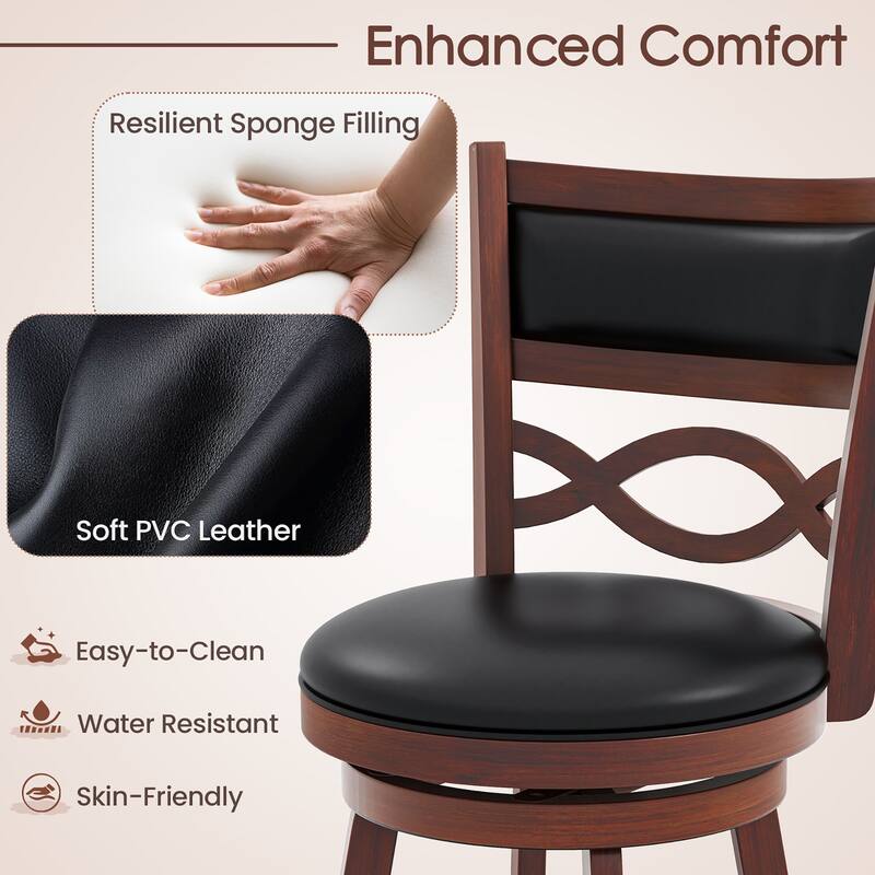 Gymax 29'' Bar Height Stools Set of 2 w/Rubber Wood Frame Faux Leather