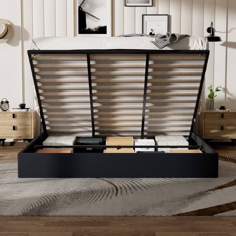 Plywood Frame Upholstered Platform Bed with Lift-up Storage