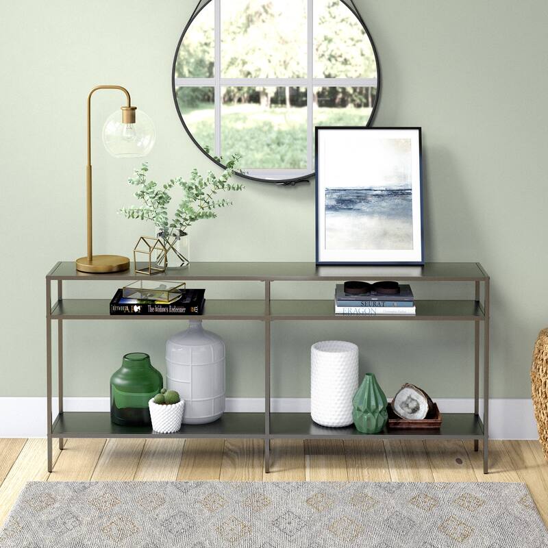 Sivil Console Table - 64" Gunmetal with Metal Shelves