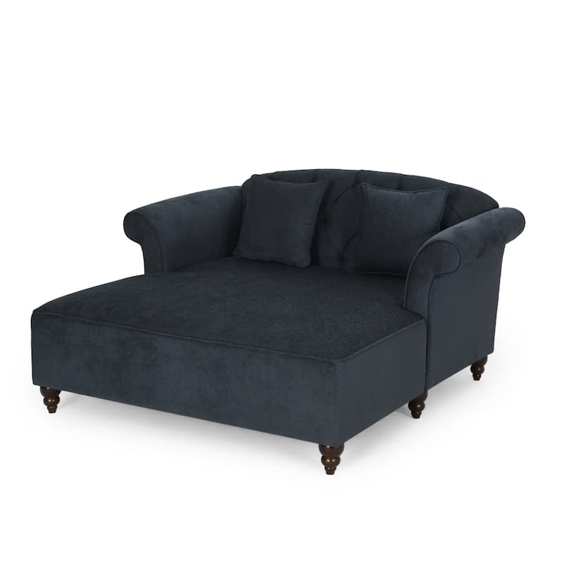 Roomfitters Oversized Chaise Lounge with Rolled Arms and Turned Wood Legs, Upholstered Reading Sofa for Living Room, Charcoal
