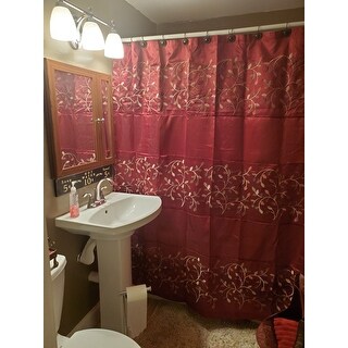 Top Product Reviews For Burgundy Embroidered Leaf Pattern Shower Curtain And Hooks Set Or Separates 10763769 Overstock