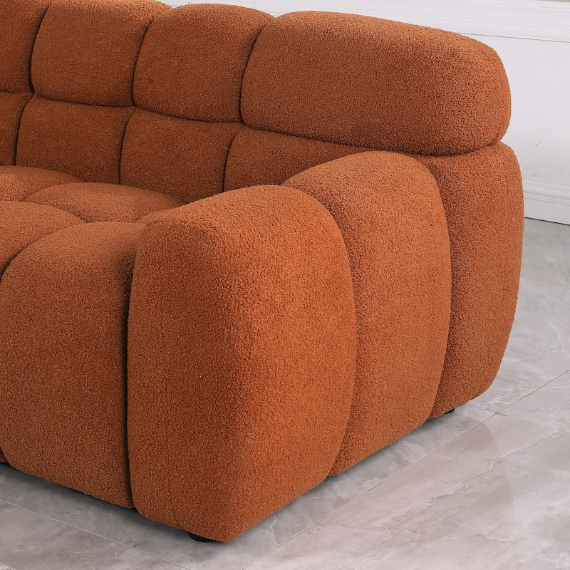 Ergonomics Loveseat Sofa Marshmallow Sofa with Deep Seating and Pillows, Light Brown Boucle Fabric 2 Seater Lounge Couch