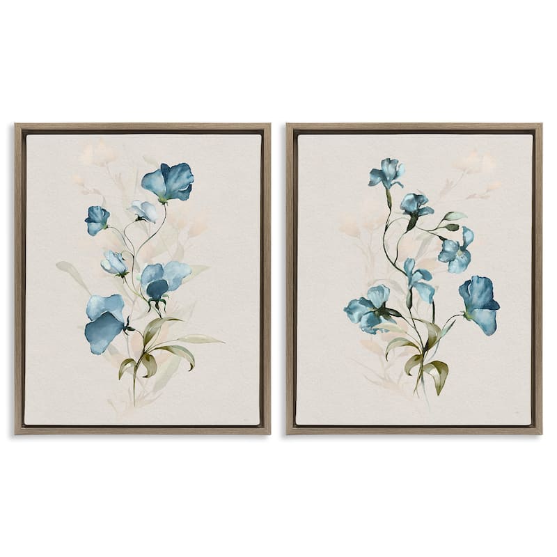 Stupell Blue Botanical Herbs Framed Floater Canvas Wall Art Design By Susan Jill (Set of 2) - 17 x 21 - Brown