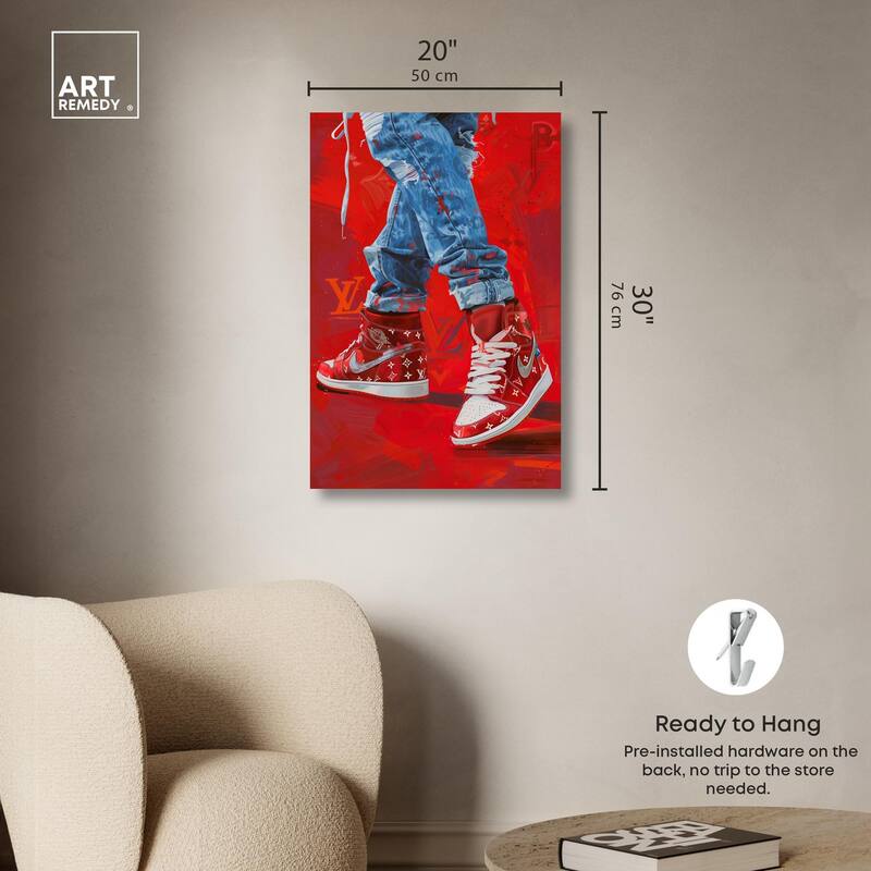 Bold Red Glam Sneakers Canvas by Art Remedy, Gallery Wrapped