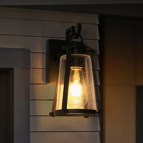Modern Farmhouse Outdoor Wall Sconces Mini Wall Lanterns with Seeded Glass for Porch - L 5.1" x W 6.7" x H 10.6"