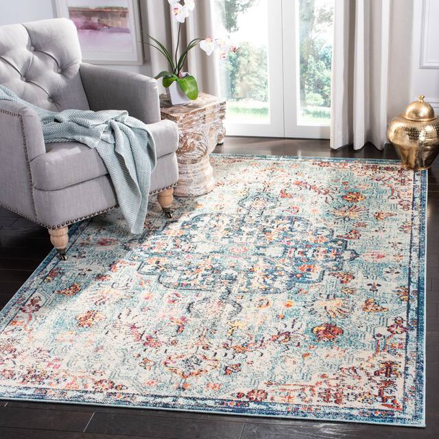SAFAVIEH Madison Sabire Boho Medallion Distressed Rug - 3' x 5' - Navy/Light Blue
