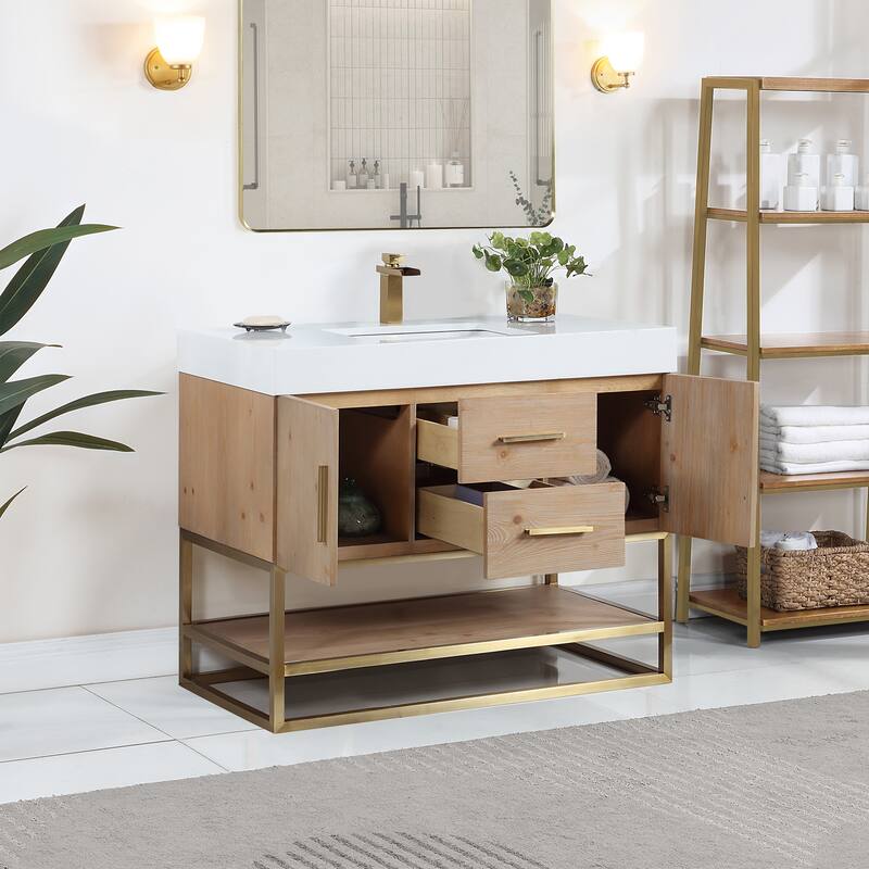 Altair Bianco Bath Vanity with White Composite Stone Top,no Mirror