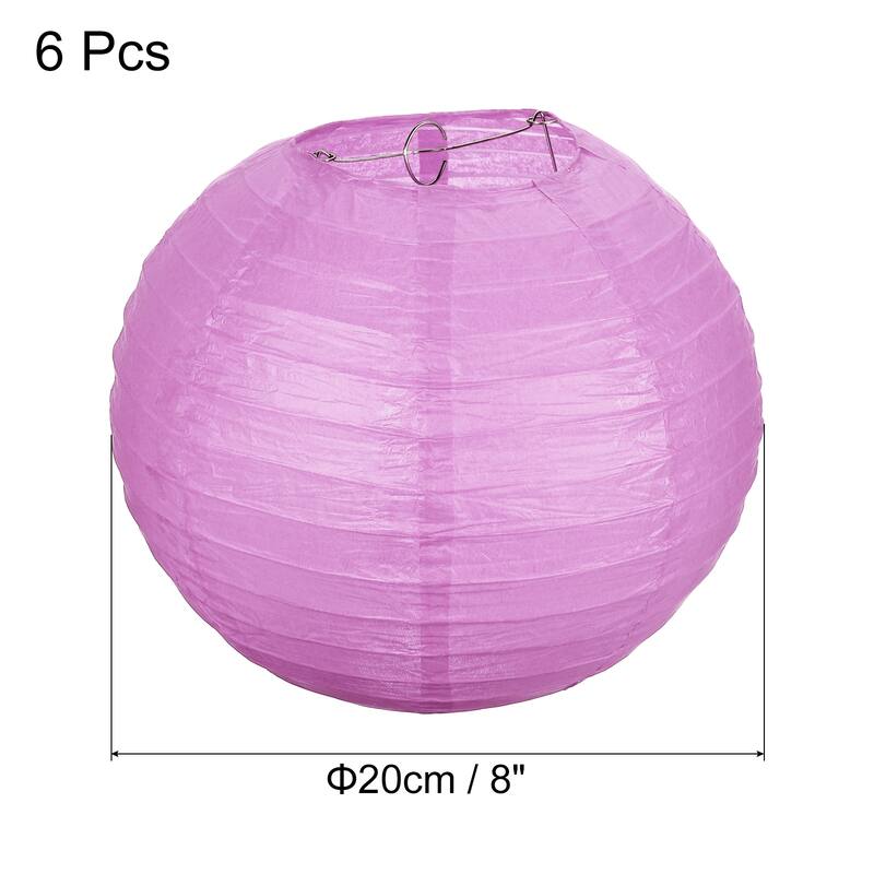 6pcs 8 Inch Folding Hanging Paper Lanterns for Wedding Home Party - Pink