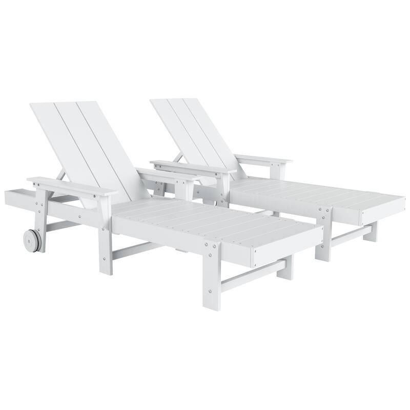 Polytrends Shoreside Modern Poly Reclining Eco-Friendly All Weather Chaise Lounge With Arms & Wheels (Set Of 2)