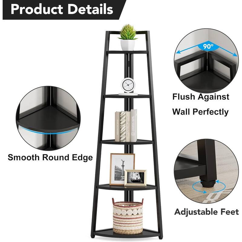 70 inch Tall Corner Shelf, 5 Tier Bookshelf Bookcase, Modern Corner Ladder Shelf Plant Stand for Living Room