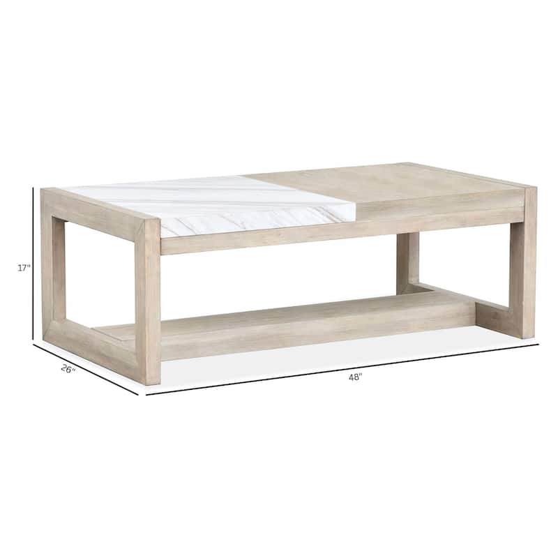 Magnussen Home Preston Gallery Buff and Antique Silver Rectangular Cocktail Table - 48''W x 26''D x 17''H
