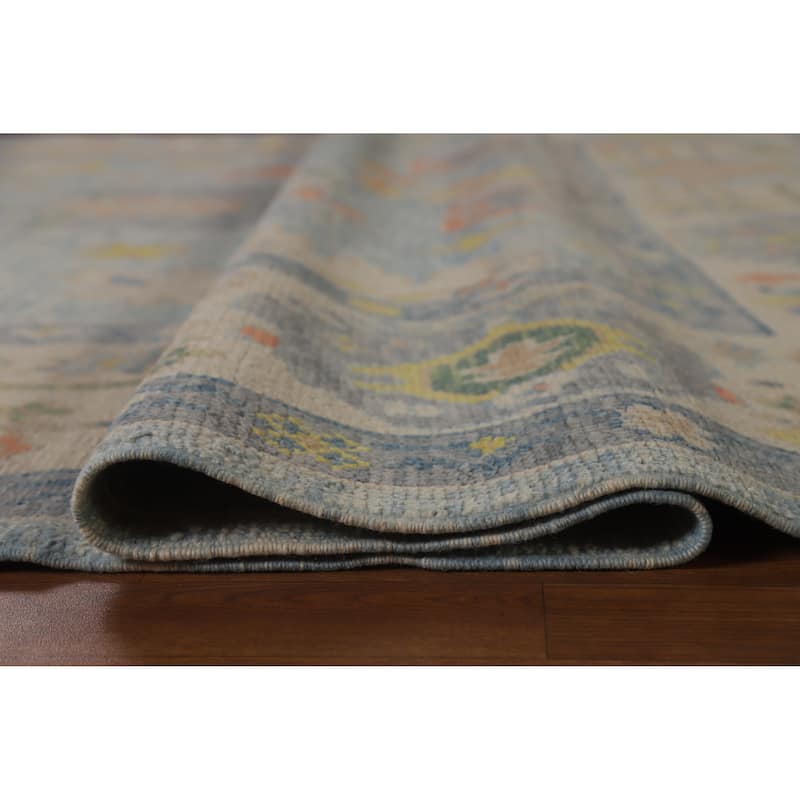 Hand Knotted Oriental 100% Wool Carpet Transitional All-Over Navy Blue & Blues Oushak Area Rug - 11' 4'' X 8' 1''