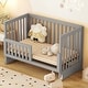 preview thumbnail 21 of 25, Convertible Crib/Full Solid Wood Bed with Changing Table, Adjustable Height, Nursery Bed