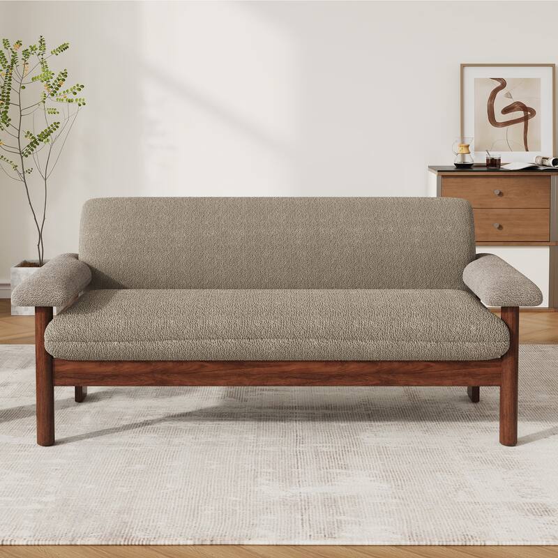 72.8" Upholstered Loveseat Sofa for Small Space, Living Room Couch with Armrest and Wood Frame - Brown