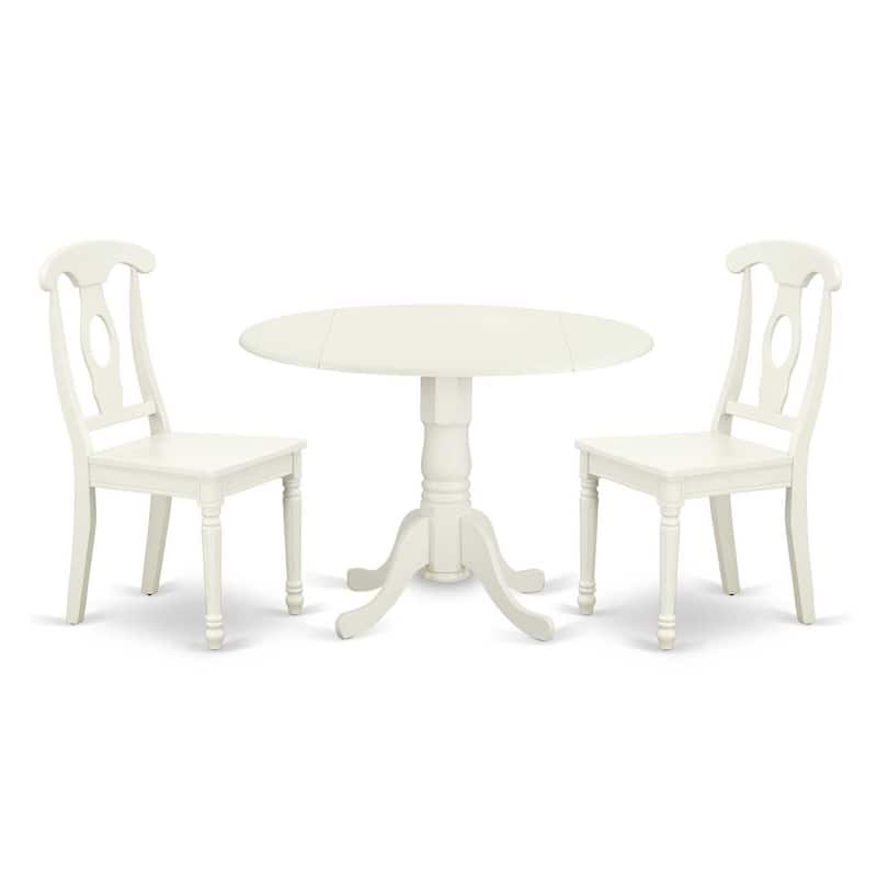 Round Dining Table Set - 3 Piece Kitchen Table with Chairs - 42 Inch Linen White Finish