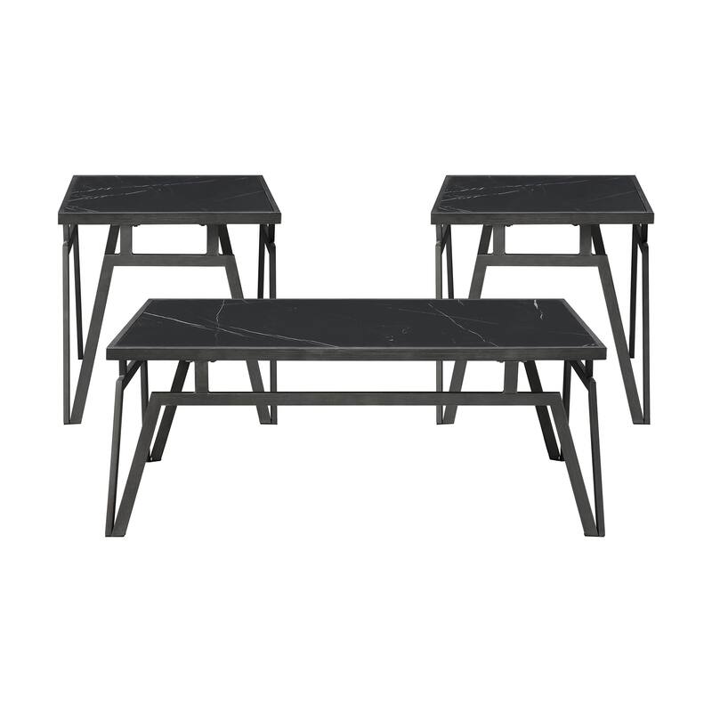 Modern Contemporary Finish 3pc Occasional Table Set Cocktail Table and 2x End Tables Sintered Stone Top