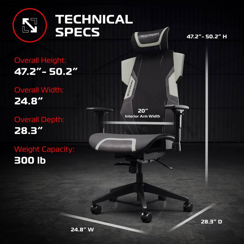 RESPAWN FLEXX Mesh Gaming Chair With Lumbar Support, Adjustable Headrest