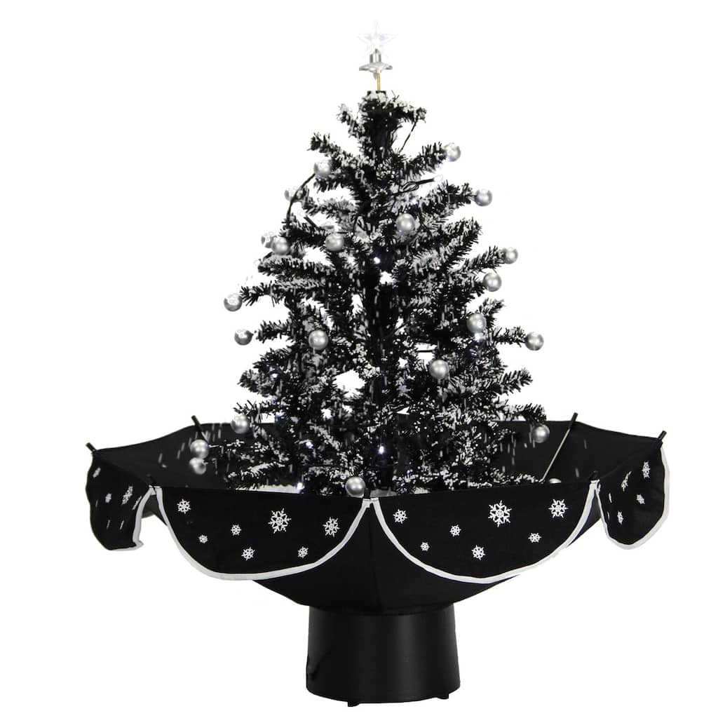 Christmas Time 29-In. Musical Snowy Indoor Holiday Decor, Black Christmas Tree with Black Umbrella Base