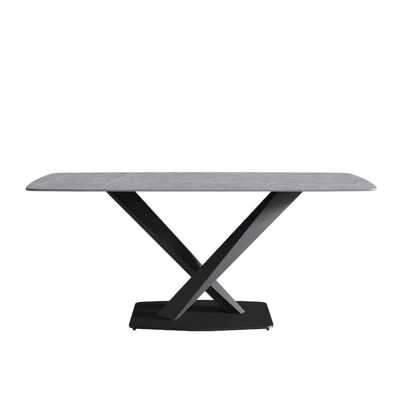 71" Modern Dining Table with Slate Stone Top and Metal Legs, Marble Dining Table
