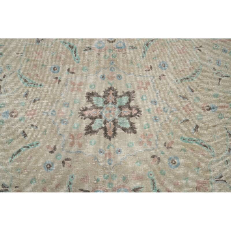Hand Knotted Oriental 100% Wool Carpet Traditional Floral Beige & Ivories Tabriz Area Rug - 13' 0'' X 9' 6''