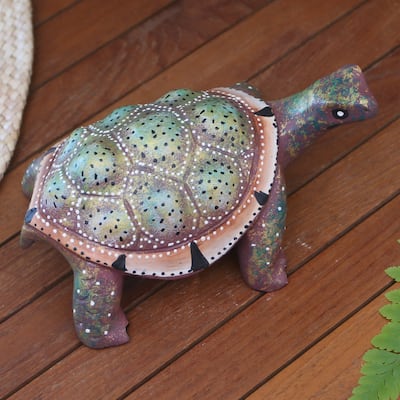 Novica Handmade Rainbow Turtle Wood Statuette