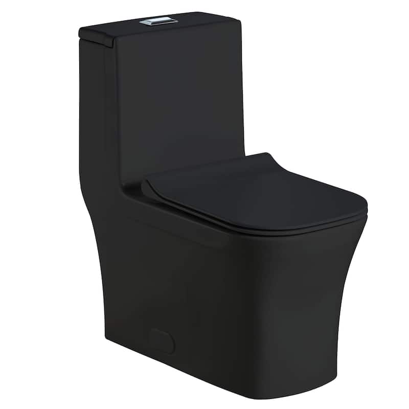 Fine Fixtures Dual-Flush Elongated One-Piece Toilet with High Efficiency Flush - Black