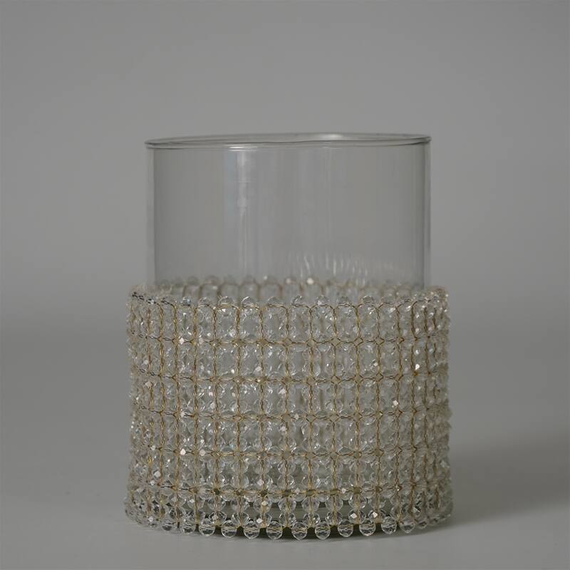 Candle Holder Wrapped in Transparent Fabric 5"x4"- A - TRANSPARENT WHITE