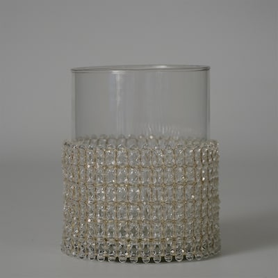 Textured Glass Votive Candle Holder - 5" - Clear and Gold