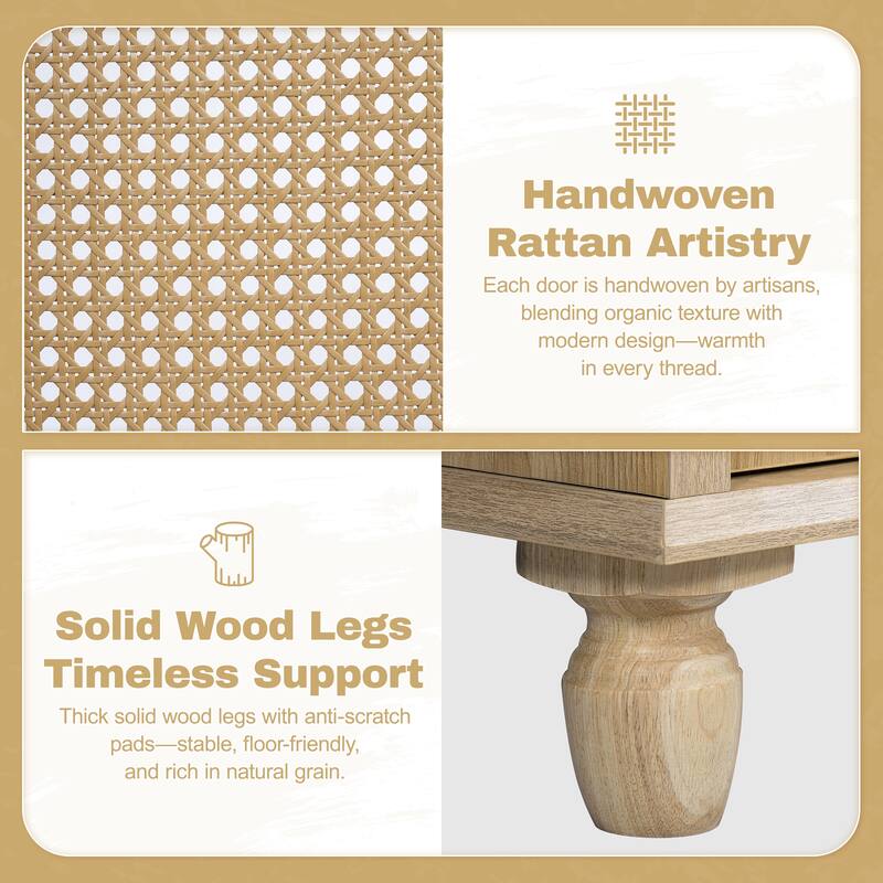 30-Inch Bathroom Vanity: Handwoven Rattan Doors, Solid Wood Legs & Resin Basin