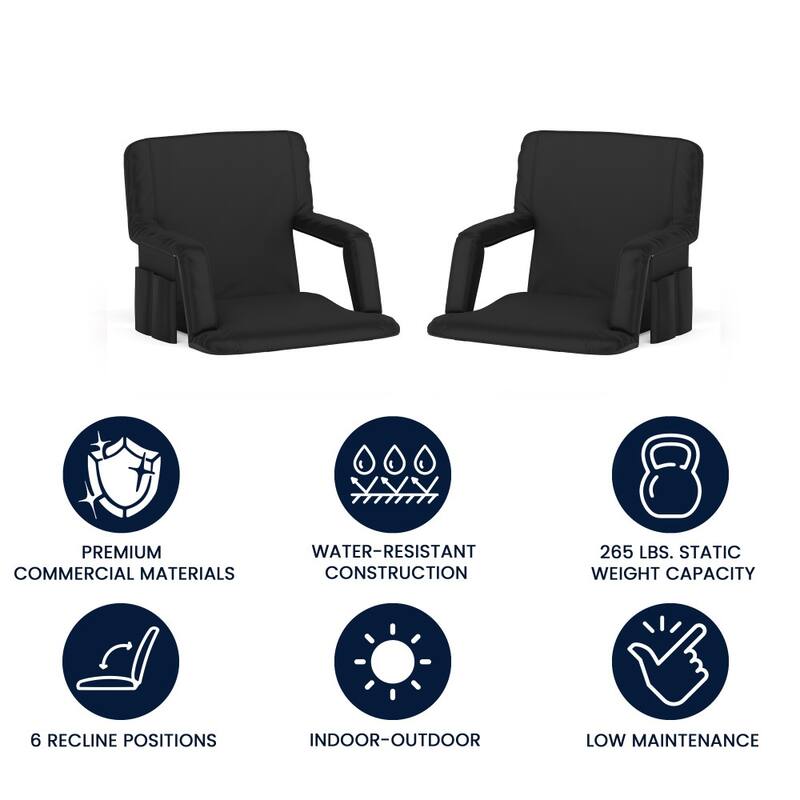 2 Pack Reclining Backpack Padded Stadium Chairs-Armrests & Storge Pockets