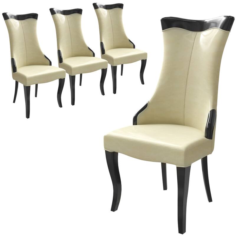 Novara Dining Chair with High-Back Design and Rubberwood Legs Set of 4 - Light Cream