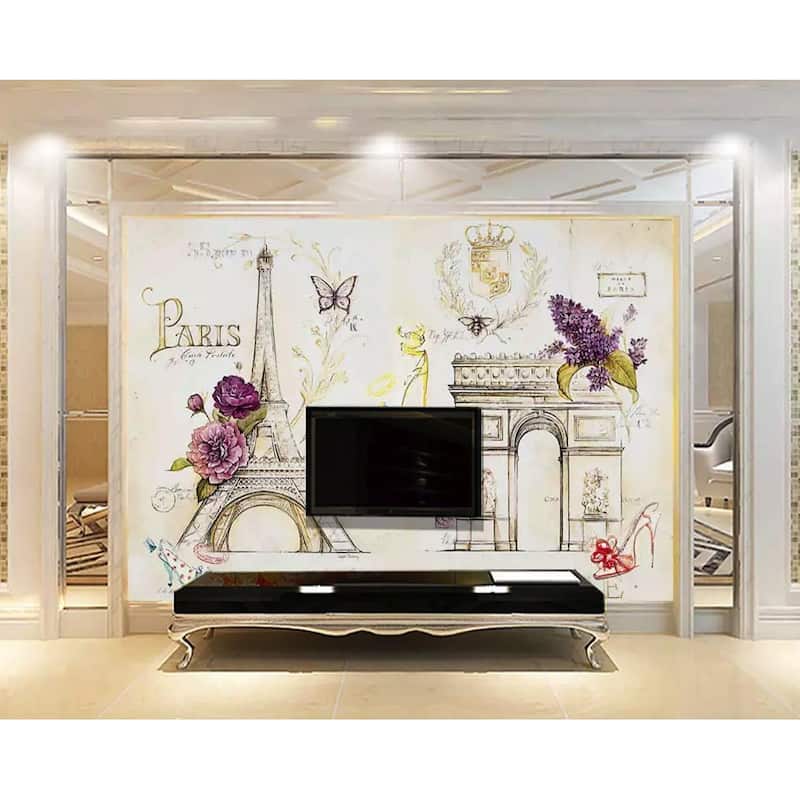 GK Wall Design Vintage Colorful Paris Drawing Peel&Stick Wallpaper