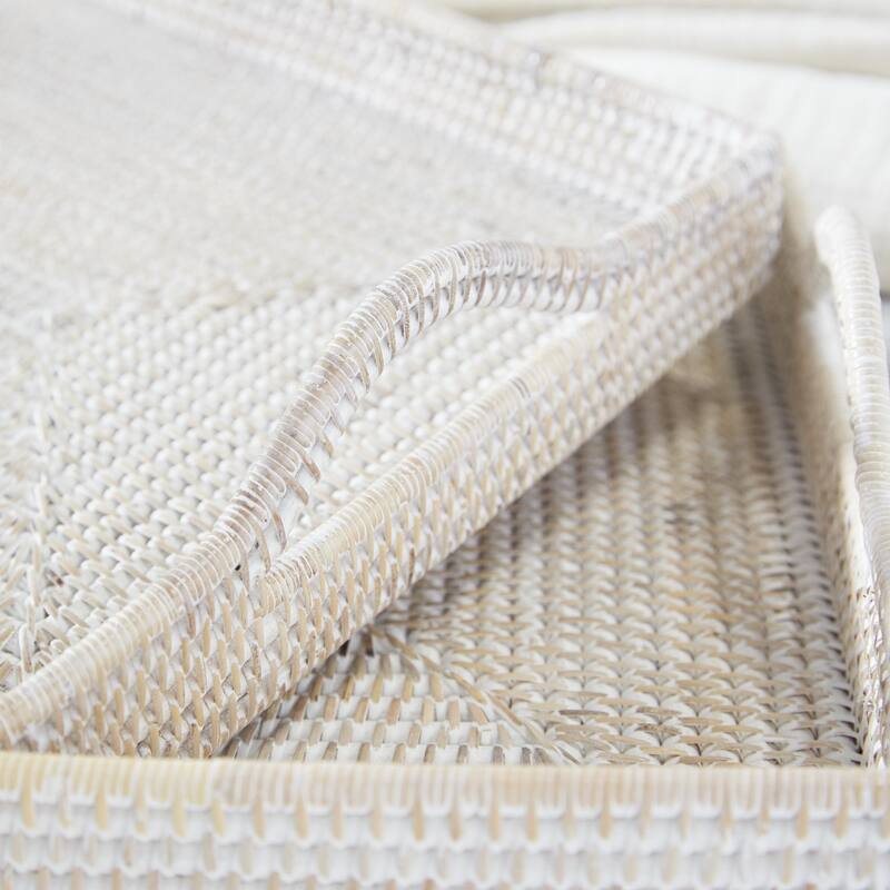 Rattan Living Room Decor Tray - Set of 2 Cream - Roche River Decor