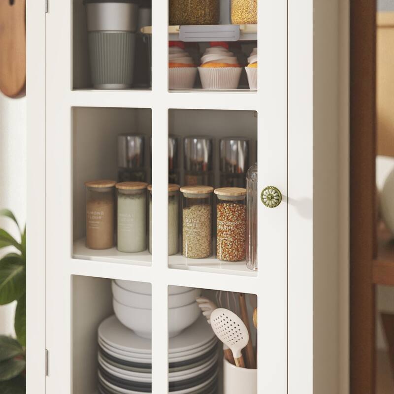 Minimalist Buffet Cabinet with Glass Doors and Drawers, Modern Wooden Storage Sideboard for Dining or Living Room