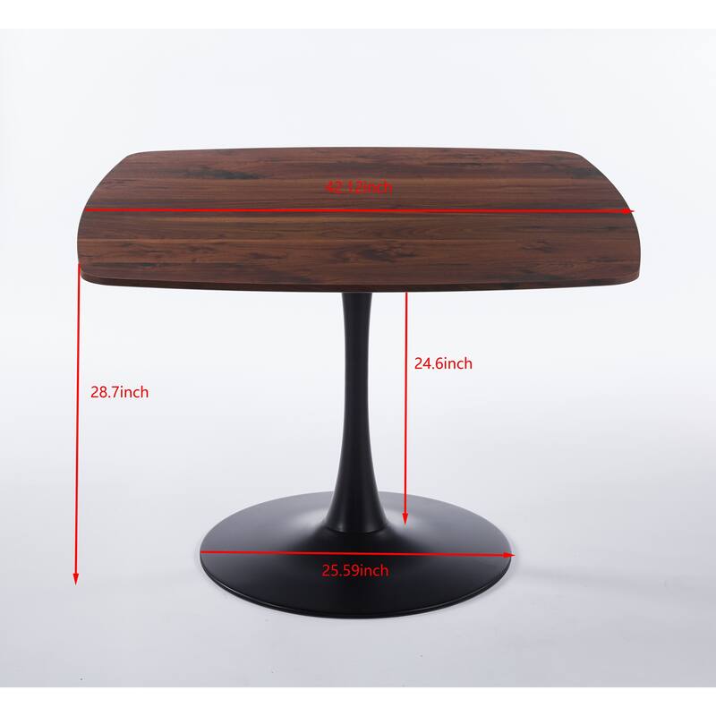 Small Square Dining Table, Mid Century Modern Kitchen Dining Table, Bistro Table with MDF Tabletop & Metal Pedestal