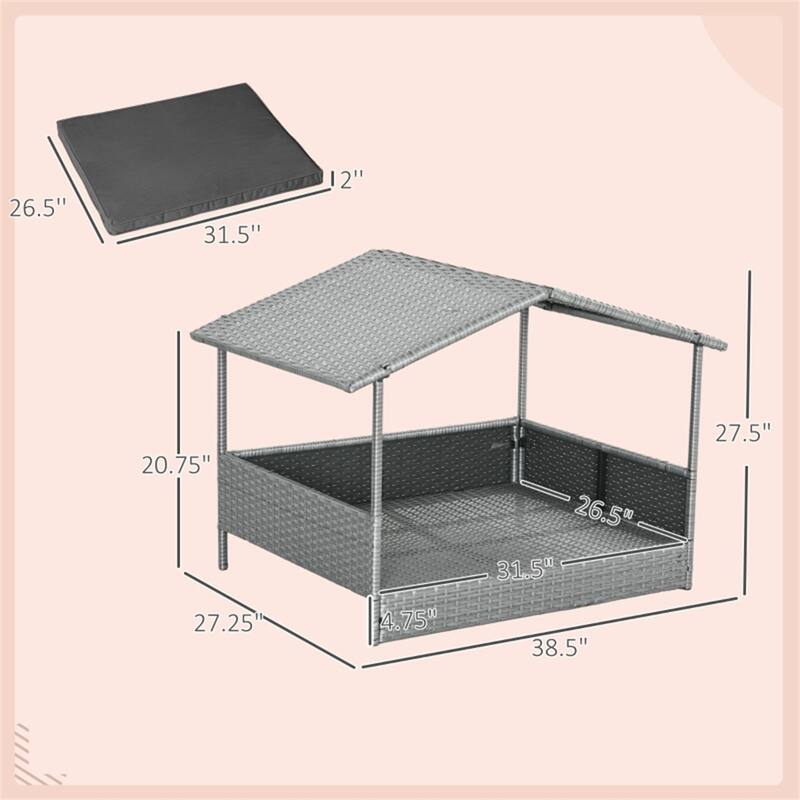 PE Rattan Steel Dog Playpen with Cushion and Anti-Slip - 38.6" L x 27.2" W x 28.7" H