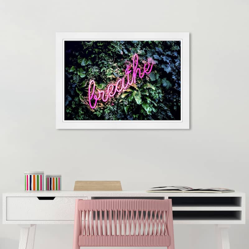 Wynwood Studio Prints Typography and Quotes Breathe Neon Green and Dark Green Modern & Contemporary Wall Art Canvas Print - White