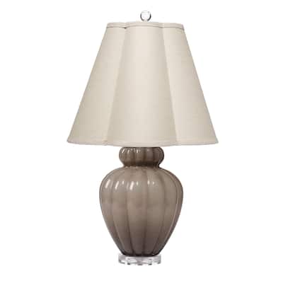 Aggy Accent Table Lamp, 23 Inch, Linen Scallop Shade, Taupe Glass Base