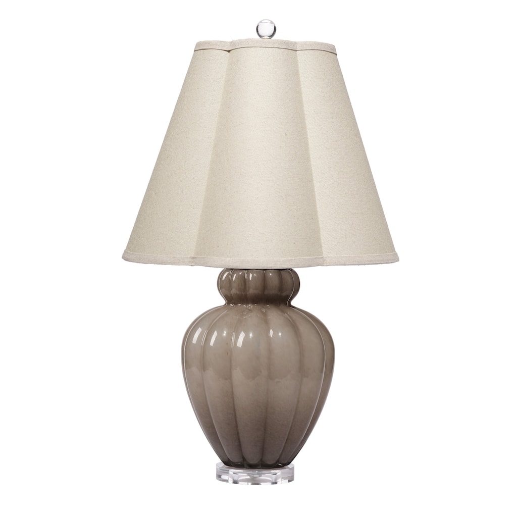 Aggy Accent Table Lamp, 23 Inch, Linen Scallop Shade, Taupe Glass Base